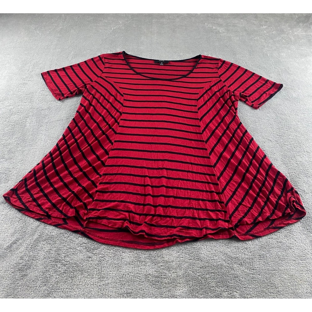 NAÏF Women 3X Red Black Striped Short Sleeve Swing Tunic Top Scoop Neck Knit